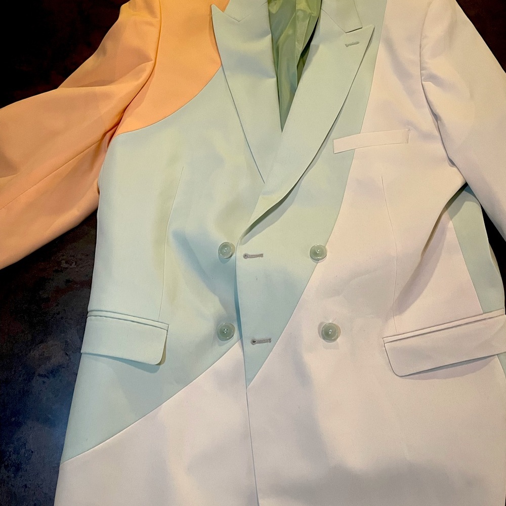 Size 44 Reg Suit Mint Green, Cream And Orange. pants are mint Green also